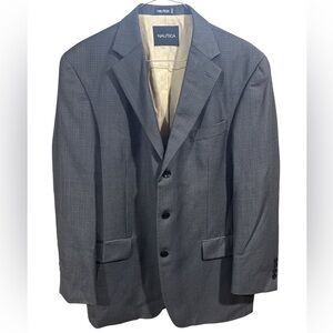 Nautica Wool 3 Button Gray Blue Black Houndstooth Sport Coat Jacket Blazer 42R